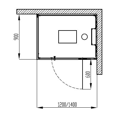 HO DB SensePerience RE 1200x900 re. bodenbündig, Wände weiß